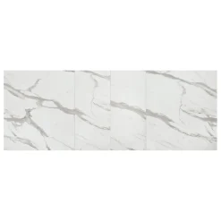 Tavolo allungabile con base a stella in metallo e piano in nobilitato Marmo Bianco Statuario