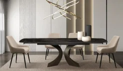 Tavolo Allungabile con base Bronzo e piano in Ceramica Marmo Nero Opaco