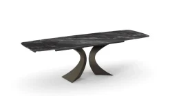 Tavolo Allungabile con base Bronzo e piano in Ceramica Marmo Nero Opaco