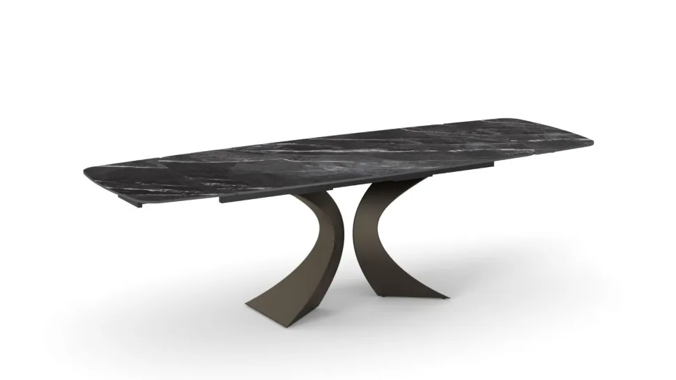 Tavolo Allungabile con base Bronzo e piano in Ceramica Marmo Nero Opaco