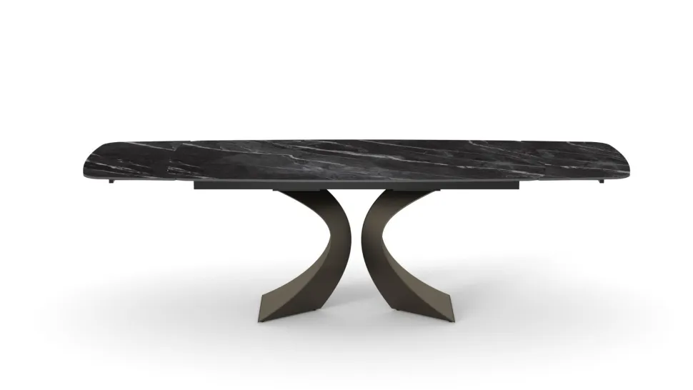 Tavolo Allungabile con base Bronzo e piano in Ceramica Marmo Nero Opaco
