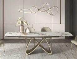 Tavolo allungabile con base Champagne e Piano Ceramica Marmo Opaco in 2 misure