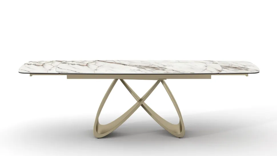 Tavolo allungabile con base Champagne e Piano Ceramica Marmo Opaco in 2 misure