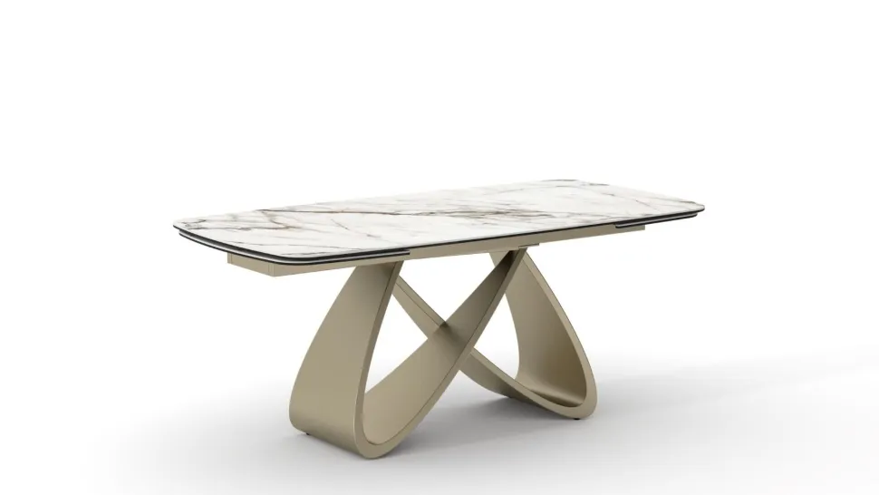 Tavolo allungabile con base Champagne e Piano Ceramica Marmo Opaco in 2 misure