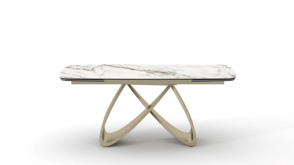 Tavolo allungabile con base Champagne e Piano Ceramica Marmo Opaco in 2 misure