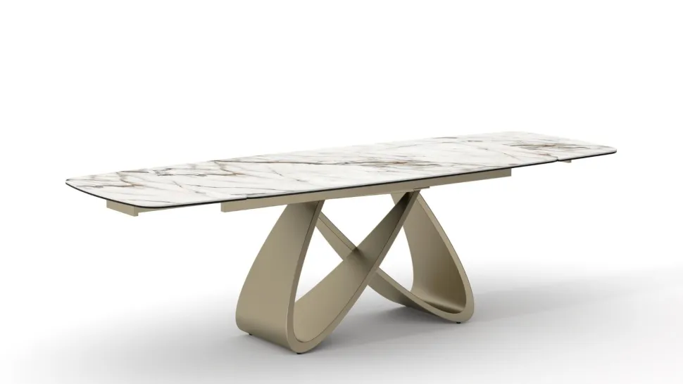 Tavolo allungabile con base Champagne e Piano Ceramica Marmo Opaco in 2 misure