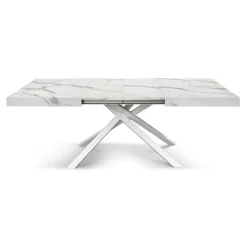 Tavolo allungabile con base incrociata in metallo e Piano in nobilitato effetto Marmo Bianco Statuario