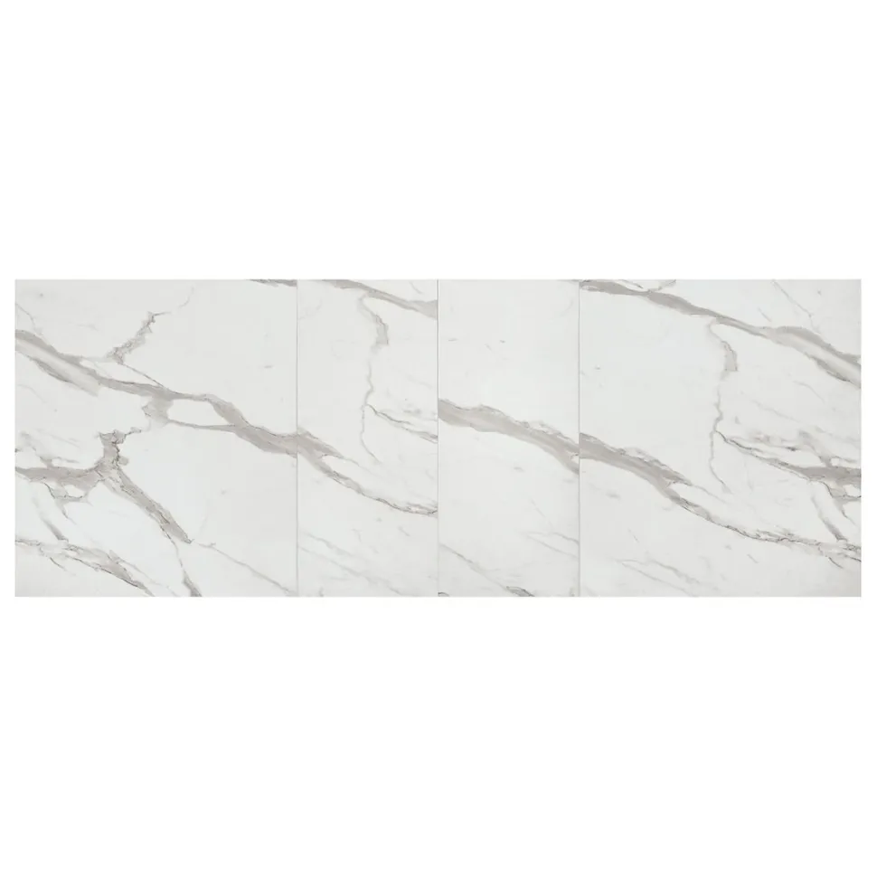 Tavolo allungabile con base incrociata in metallo e Piano in nobilitato effetto Marmo Bianco Statuario