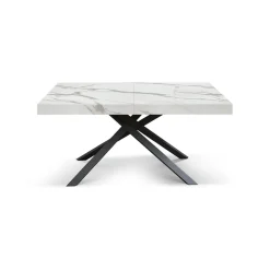 Tavolo allungabile con base incrociata in metallo e Piano in nobilitato effetto Marmo Bianco Statuario