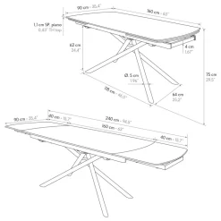 Tavolo Allungabile con base Metallo arrotondata e piano Ceramica Bianco Statuario in 2 misure