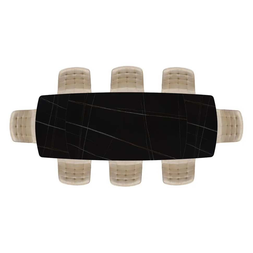 Tavolo Allungabile con base Metallo arrotondata e piano Ceramica Nero Opaco in 2 misure