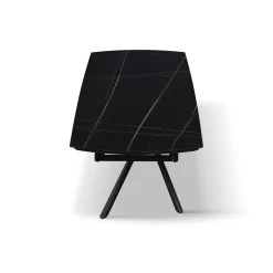 Tavolo Allungabile con base Metallo arrotondata e piano Ceramica Nero Opaco in 2 misure