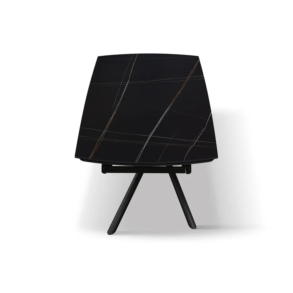 Tavolo Allungabile con base Metallo arrotondata e piano Ceramica Nero Opaco in 2 misure