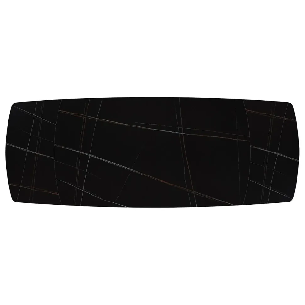 Tavolo Allungabile con base Metallo arrotondata e piano Ceramica Nero Opaco in 2 misure