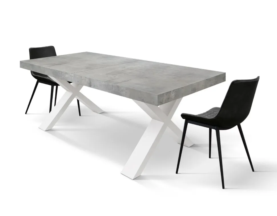 Tavolo allungabile con gambe incrociate Isaak finitura Cemento disponibile in 2 misure