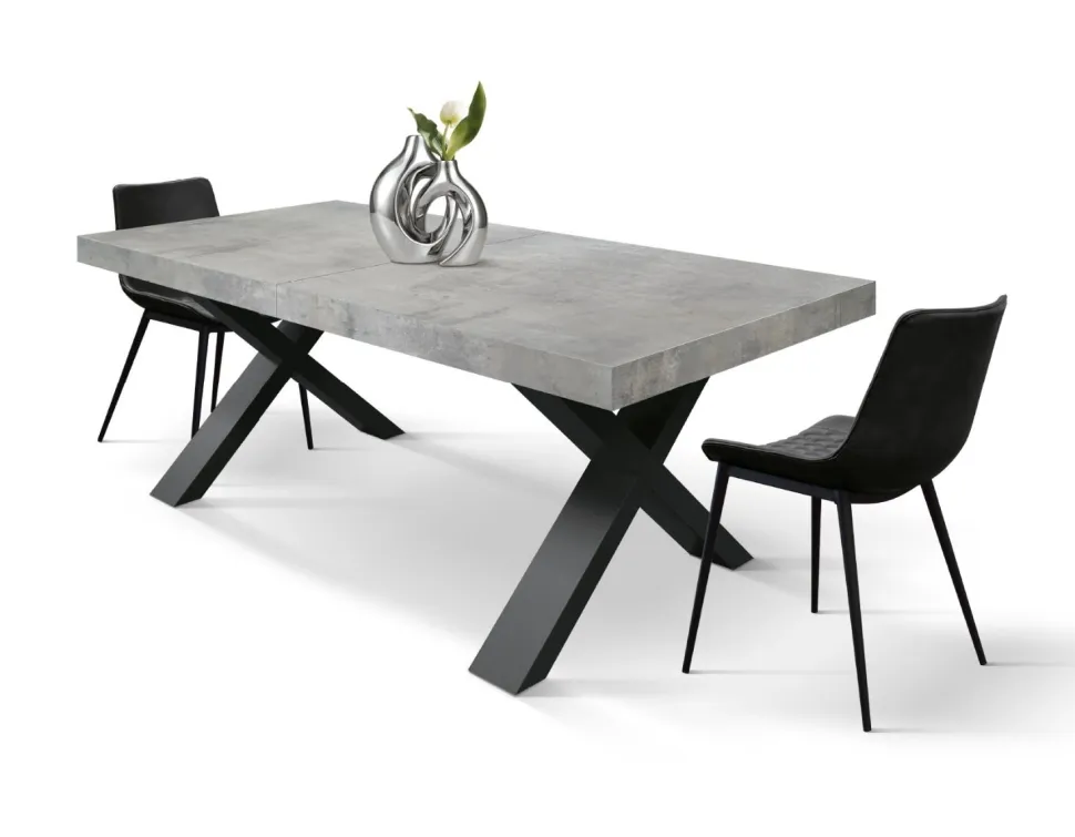 Tavolo allungabile con gambe incrociate Isaak finitura Cemento disponibile in 2 misure