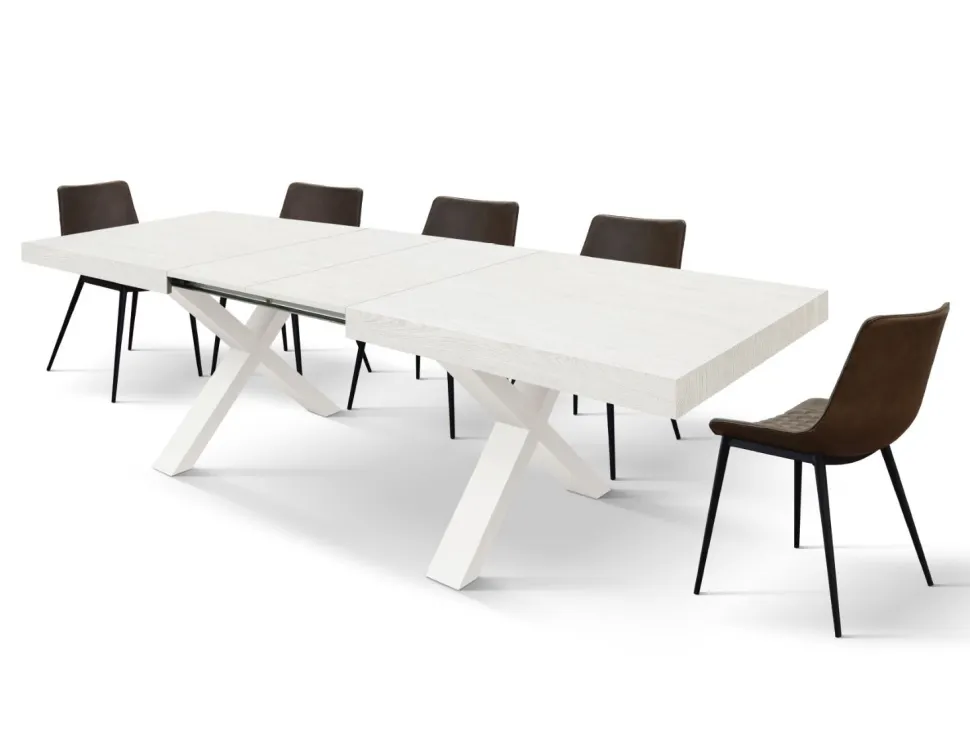 Tavolo allungabile con gambe incrociate Isaak finitura Bianco Frassino disponibile in 2 misure