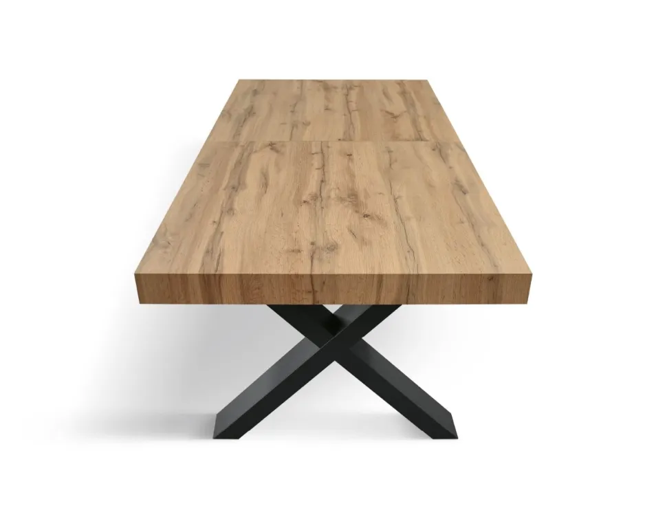 Tavolo allungabile con gambe incrociate Isaak finitura Rovere disponibile in 2 misure