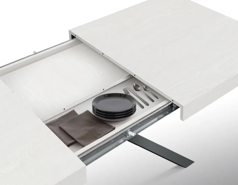 Tavolo allungabile con piano in nobilitato finitura Bianco Frassino Bridge