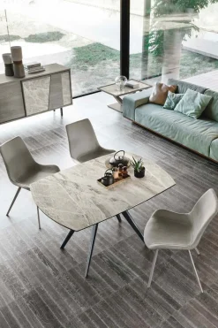 Tavolo allungabile con piano girevole in gres Vortice disponibile in diversi colori L 130