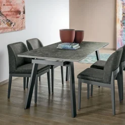 Tavolo allungabile con struttura in metallo e piano in gres porcellanato Giove in finitura Fiordibosco L 160