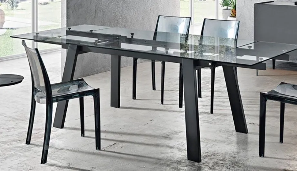 Tavolo allungabile con struttura in metallo e piano in gres porcellanato Giove in finitura Fiordibosco L 160