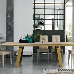 Tavolo allungabile con struttura in metallo e piano in gres porcellanato Marte in finitura Sabbia L 160