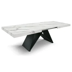 Tavolo allungabile da 160 a 240 cm con base Nera e Piano in nobilitato effetto Marmo Bianco Statuario