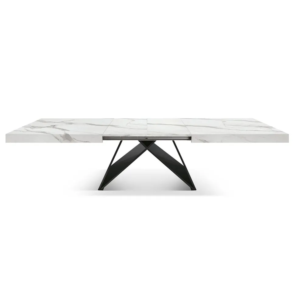 Tavolo allungabile da 160 a 240 cm con base Nera e Piano in nobilitato effetto Marmo Bianco Statuario