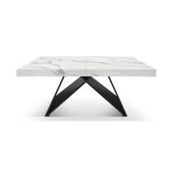 Tavolo allungabile da 160 a 240 cm con base Nera e Piano in nobilitato effetto Marmo Bianco Statuario