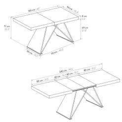 Tavolo allungabile da 160 a 240 cm con base Nera e Piano in nobilitato effetto Marmo Bianco Statuario