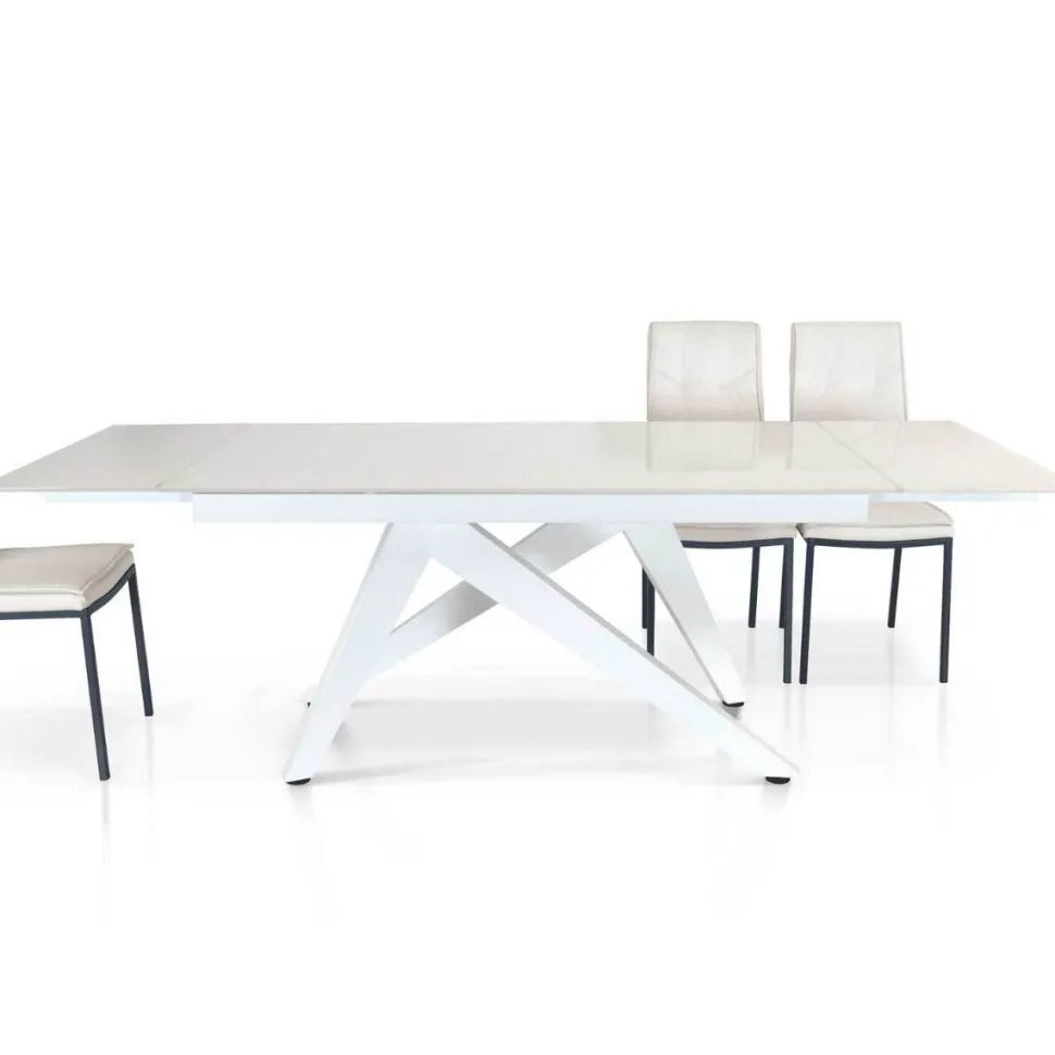 Tavolo allungabile Eco con piano in vetro Bianco