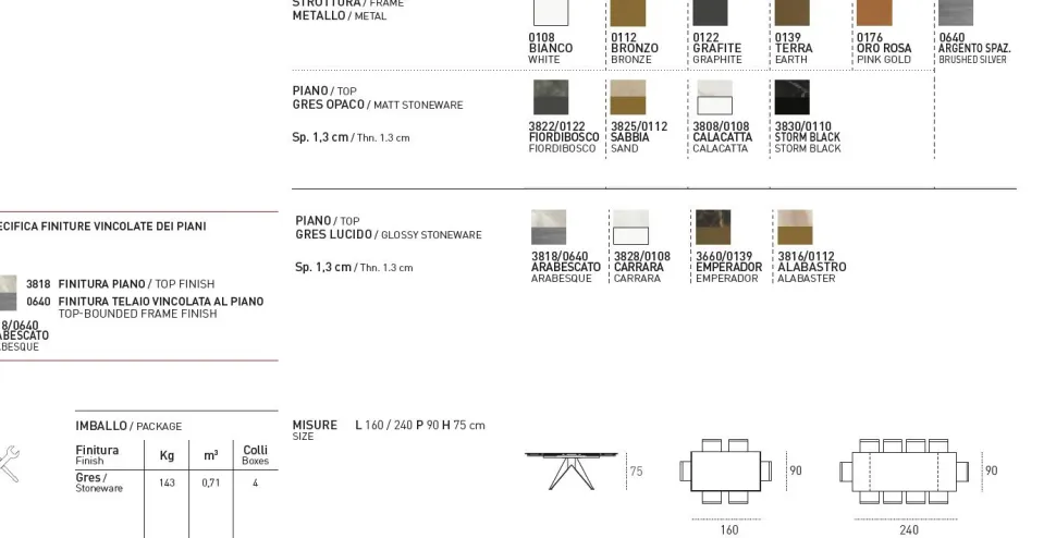 Tavolo allungabile in gres porcellanato Minosse disponibile in vari colori L 160
