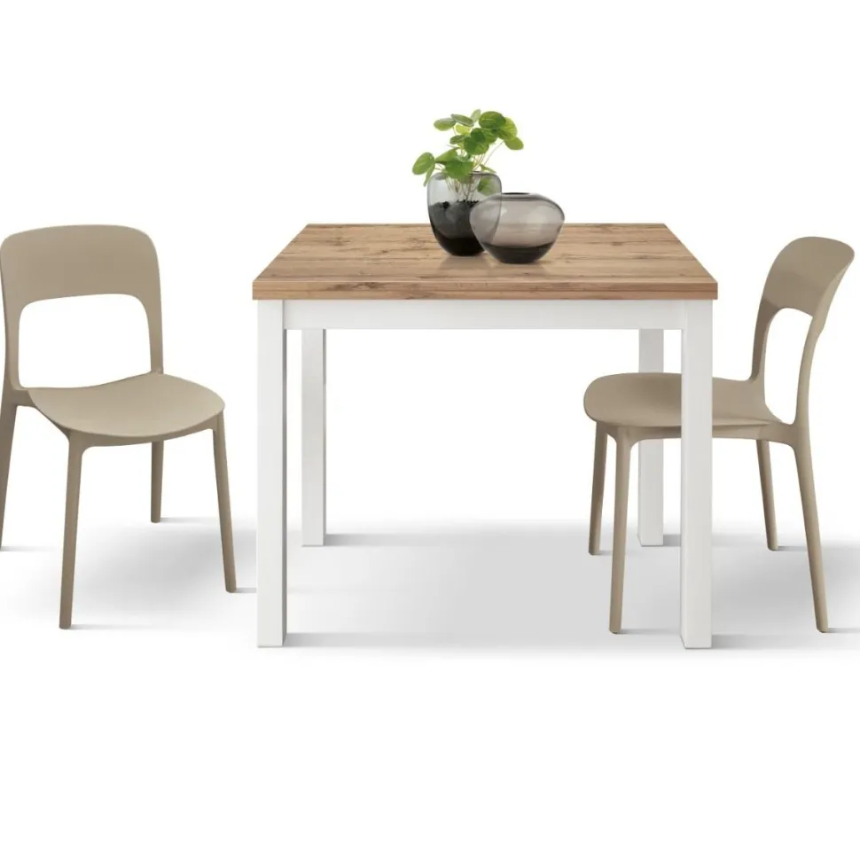 Tavolo allungabile in nobilitato finitura Bianco e Rovere Rustico disponibile in 3 misure