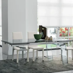 Tavolo allungabile in vetro temprato trasparente Crystal Plus