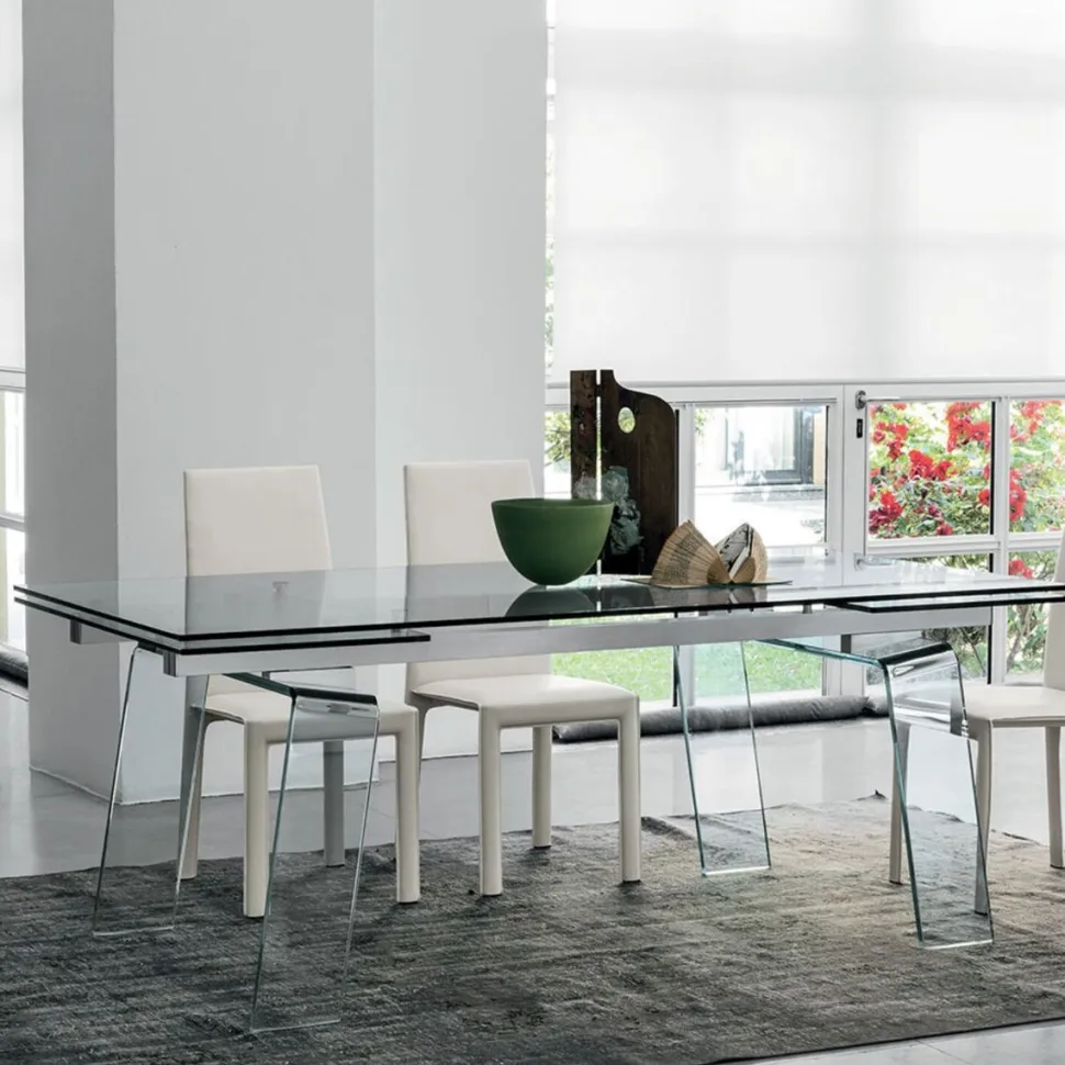 Tavolo allungabile in vetro temprato trasparente Crystal Plus