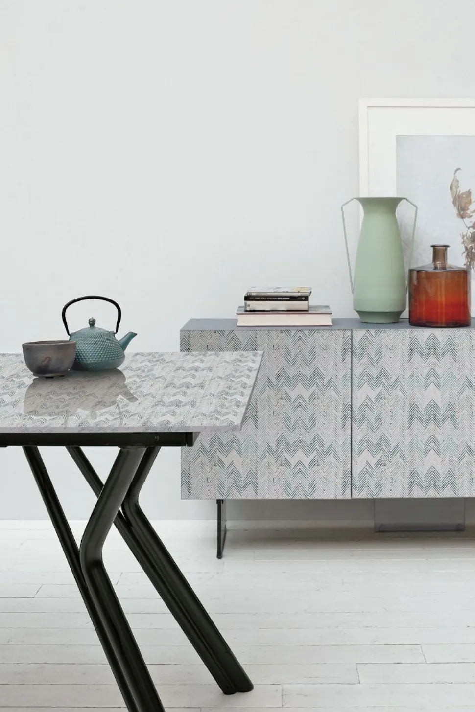 Tavolo allungabile Katana in vetro temperato con stampa digitale disponibile in vari colori L 130