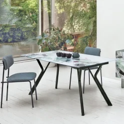 Tavolo allungabile Katana in vetro temperato con stampa digitale disponibile in vari colori L 130