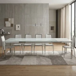 Tavolo Allungabile Moderno Crystal in Vetro Bianco e Struttura in Ferro Cromato