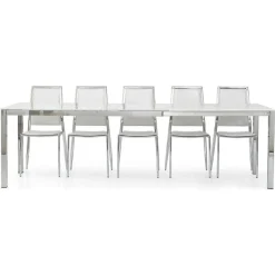 Tavolo Allungabile Moderno Crystal in Vetro Bianco e Struttura in Ferro Cromato