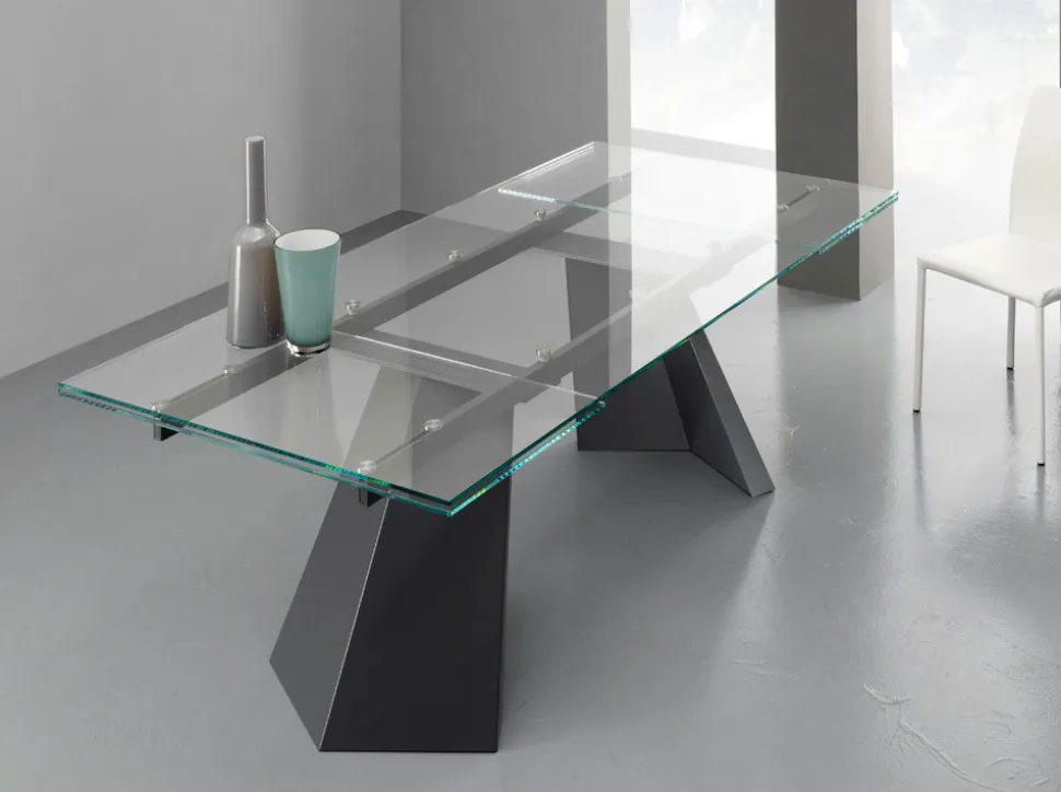 Tavolo allungabile Pechino 160x90 cm Piano in vetro temperato trasparente extrachiaro