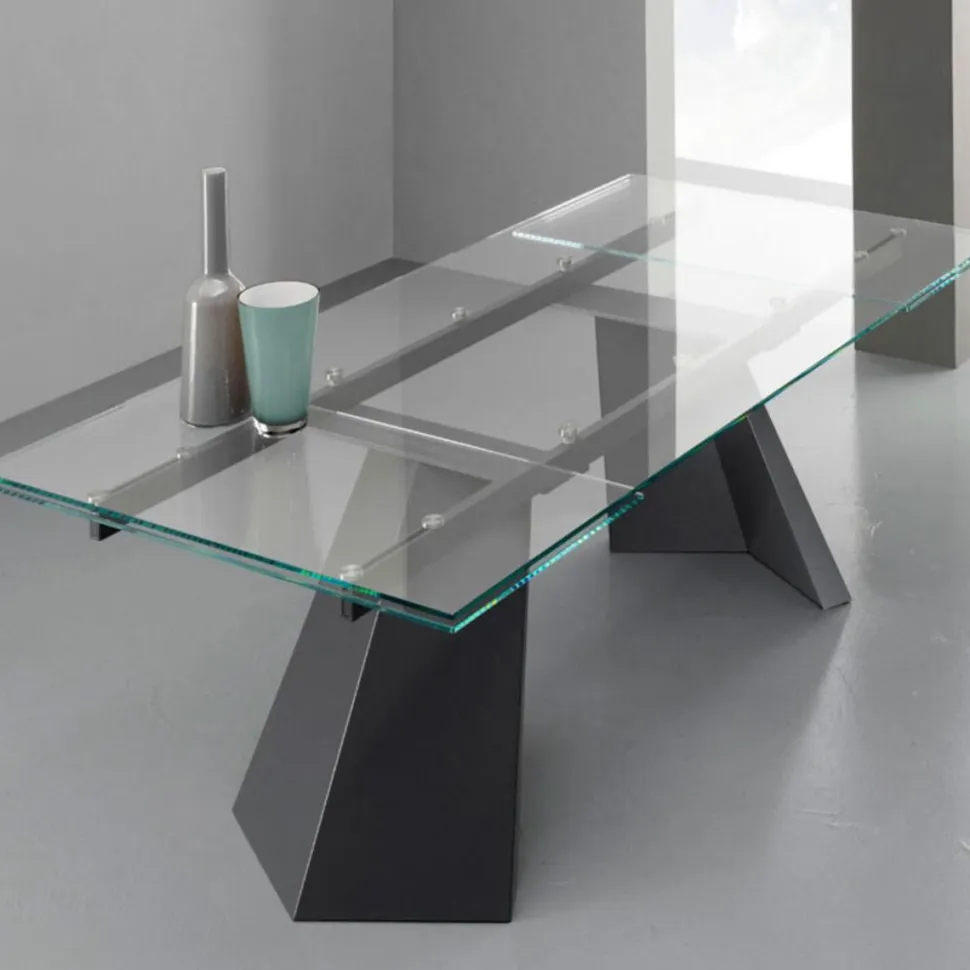 Tavolo allungabile Pechino 160x90 cm Piano in vetro temperato trasparente extrachiaro