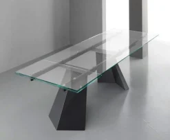Tavolo allungabile Pechino 160x90 cm Piano in vetro temperato trasparente extrachiaro
