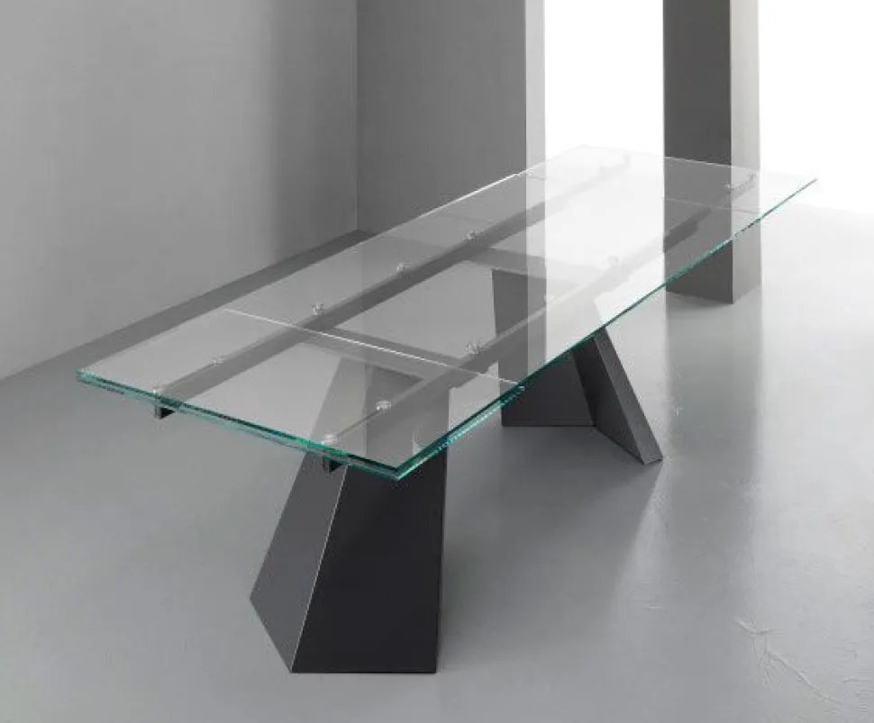 Tavolo allungabile Pechino 160x90 cm Piano in vetro temperato trasparente extrachiaro
