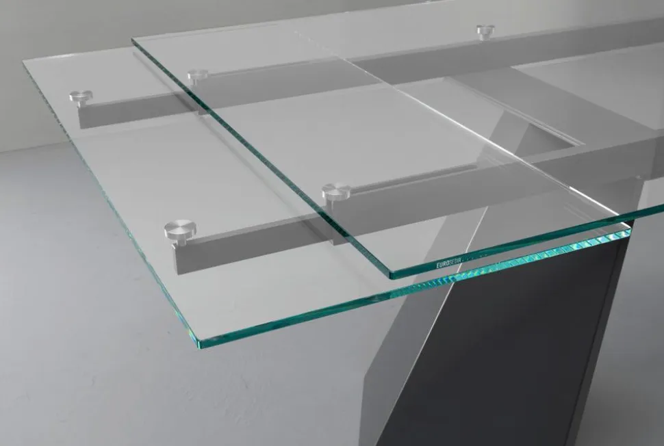 Tavolo allungabile Pechino 160x90 cm Piano in vetro temperato trasparente extrachiaro