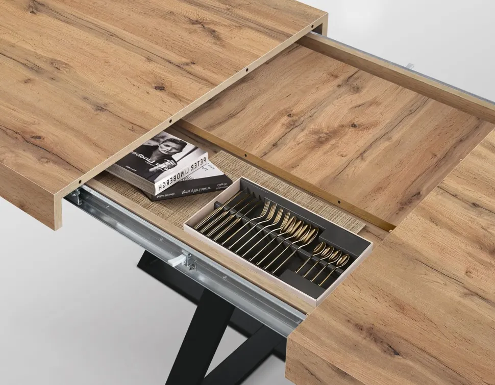 Tavolo allungabile rettangolare con piano in nobilitato disponibile in 3 colori Paxon