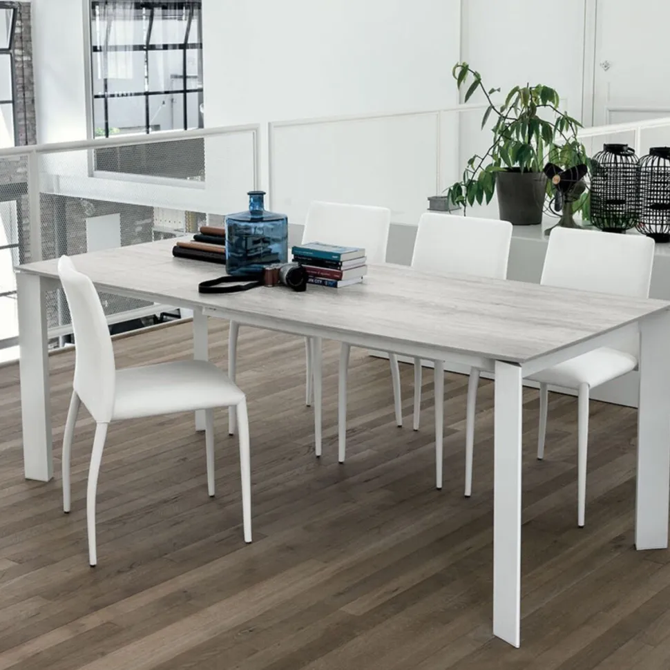 Tavolo allungabile rettangolare con piano in laminato Saturno finitura Bianco Rustico L 130