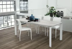 Tavolo allungabile rettangolare con piano in laminato Saturno finitura Bianco Rustico L 130