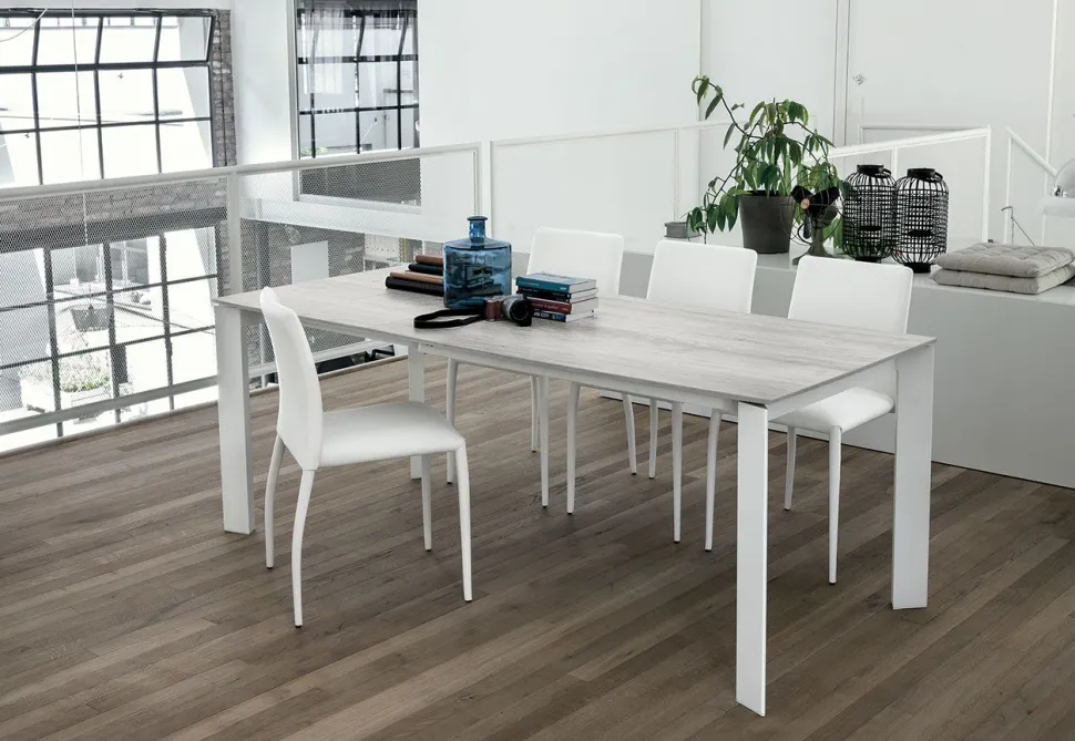 Tavolo allungabile rettangolare con piano in laminato Saturno finitura Bianco Rustico L 130