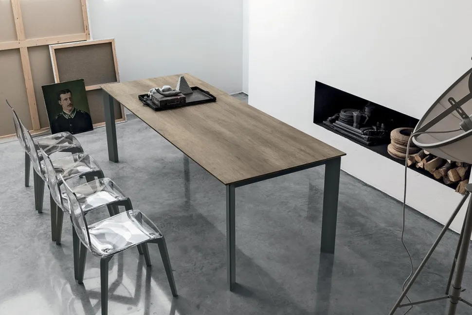 Tavolo allungabile rettangolare con piano in laminato effetto legno Saturno Rustico L 160